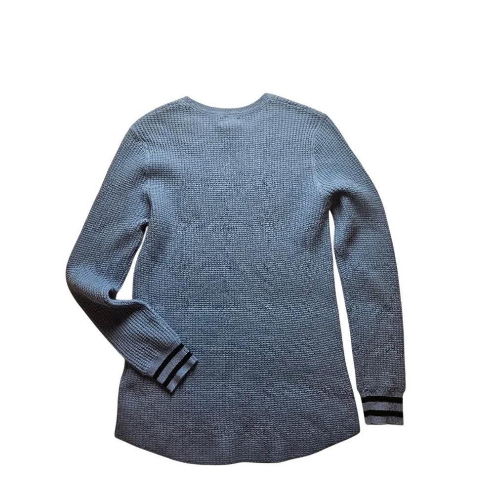 HM Mens Wool Blend Waffle Knit Sweater Blue Long Sleeve Athletic Stripe Cuffs S